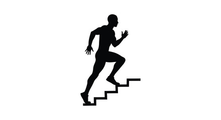 A person running up stairs depicted as a stark black silhouette