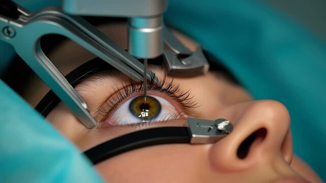 Laser eye surgery procedure a surgeons hands using advanced technology to correct vision, 4k video footage