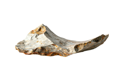 Ancient stone artifact, flaked edges, detailed texture, isolated on black