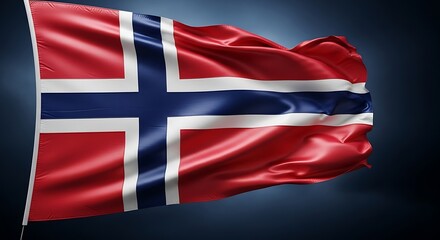 Fototapeta premium The national flag of norway waving in the wind against a dark, moody background