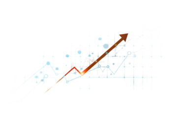 Abstract digital representation of financial market growth and upward trend with glowing lines and data points