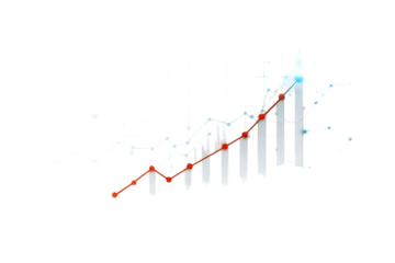 Abstract digital representation of financial market growth with upward trending bars and lines on black background