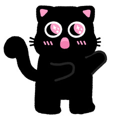 A black cat with pink eyes and pink whiskers