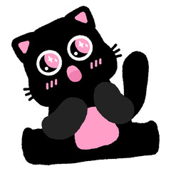 A black cat with pink paws and pink eyes