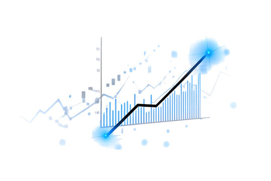 Abstract glowing blue financial stock market data charts and graphs with rising trend on black background - Powered by Adobe
