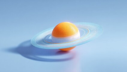 Orange sphere with rings on a blue background, fantasy illustration