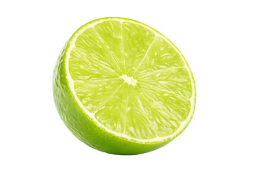 Vibrant half of a fresh green lime showing juicy pulp and zest against a stark black background
