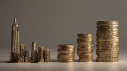 Tall buildings and coins are the same height.