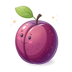 Purple plum fruit emoji in playful style, isolated on white background,