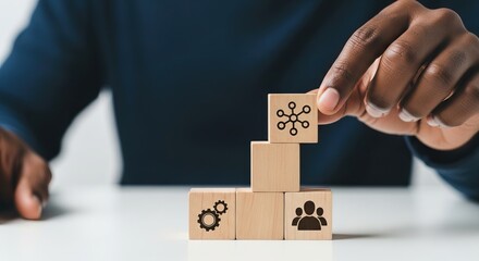 Decision and Management, teamwork, technology, and collaboration, on a clean, minimalistic surface.