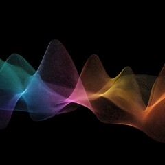 Wavy, colorful lines float on a black background