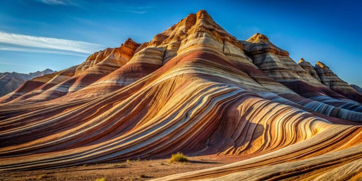 A Majestic Panorama of Colorful Sedimentary Rock Formations Under a Vivid Blue Sky, Displaying Natural Curves and Layers of Earth's Geological History