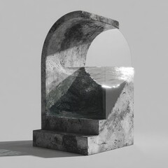 Abstract stone archway, water, and reflection