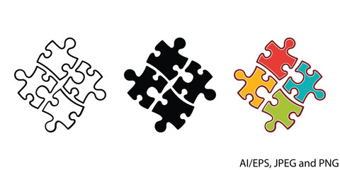 Four connected puzzle pieces representing business solutions teamwork strategy and collaboration vector