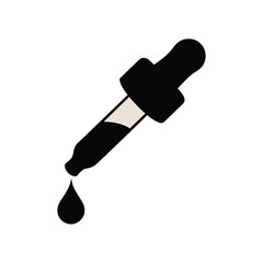Dropper with falling drop of liquid on white background pipette science