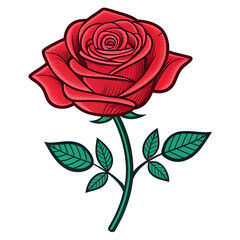 Elegant red rose flower emoji in playful style, isolated on white background