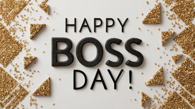 Happy boss day greeting card with gold glitter decoration