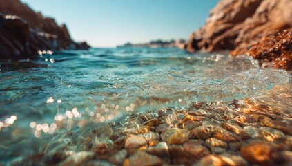 Clear water washes over rocks