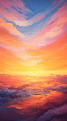 A breathtaking sunset painting with vibrant colors of orange, pink, and blue hues