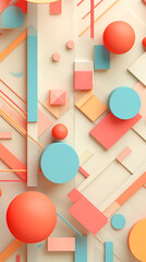 A vibrant 3d render featuring a playful arrangement of geometric shapes and pastel colors