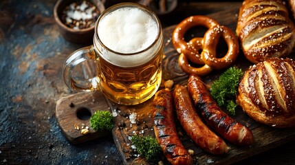 Hearty german beer and food oktoberfest spread