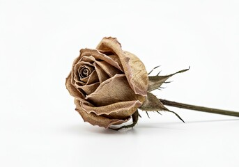 A single withered flower elegant in its decay isolated on a white background 