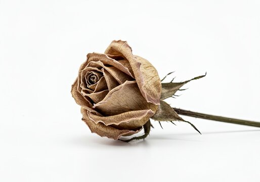 A single withered flower elegant in its decay isolated on a white background 