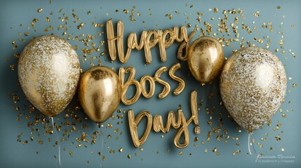 Happy boss day gold balloons confetti celebration