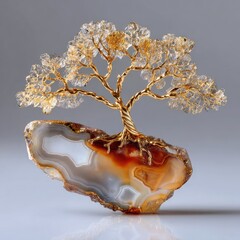 Golden wire tree on agate slice