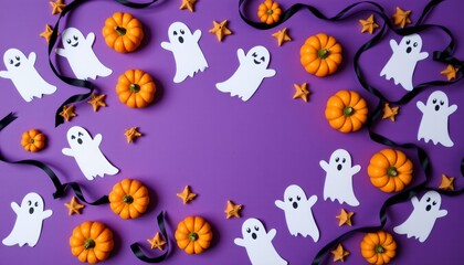 Halloween Ghost and Pumpkin Decor Purple Background