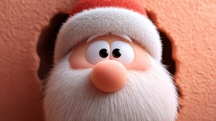 Santa claus cartoon character peeking from hole