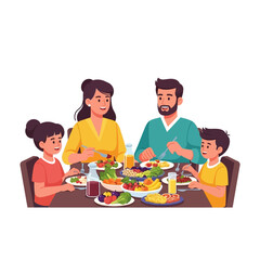 Smiling family shares a delightful and nutritious dinner, fostering togetherness and healthy lifestyle through mindful eating