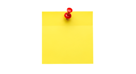 Bright yellow sticky note pinned to a black background with a red pushpin for reminders