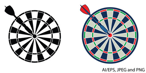 Dartboard and dart icons symbolizing business strategy success and game precision vector