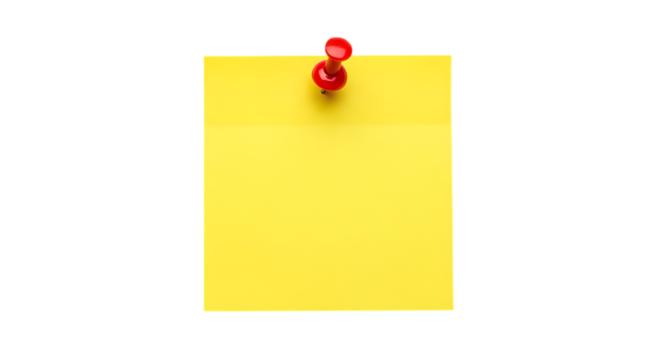 Bright yellow sticky note pinned to a black background with a red pushpin for reminders