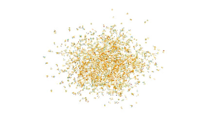 Close up overhead view of a pile of toasted sesame seeds scattered on a stark black background