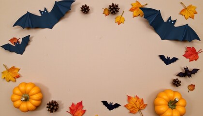Obraz premium Festive Halloween Autumn Decorations with Bats and Pumpkins