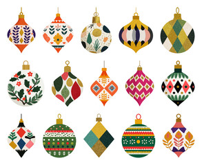 PNG Colorful vintage Christmas ornaments, element set on transparent background