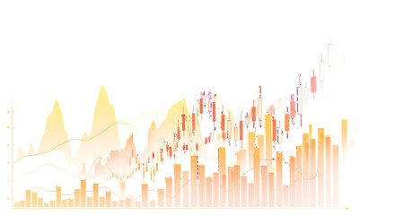 Abstract colorful financial stock market candlestick chart with upward trend on black background