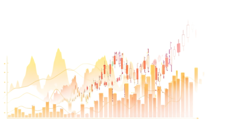 Abstract colorful financial stock market candlestick chart with upward trend on black background