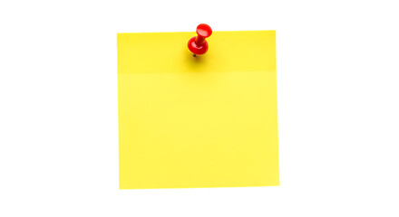 Bright yellow sticky note pinned to a dark background with a red pushpin