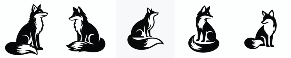 vector black and white silhouette of a fox