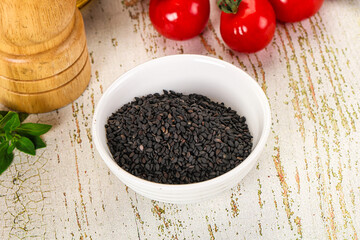 Black sesame seeds in the bowl
