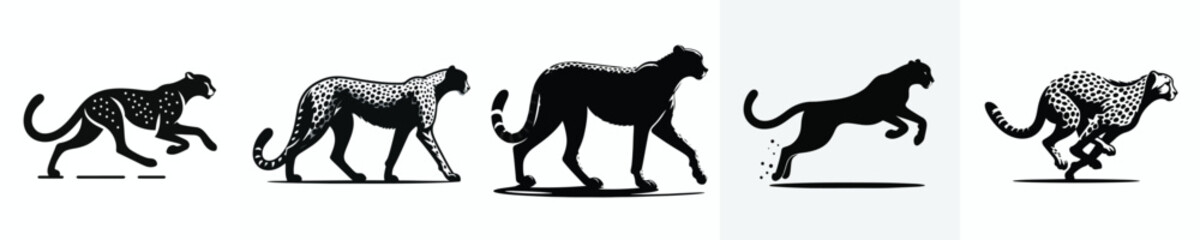 vector black and white silhouette of a cheetah