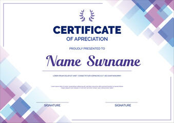 Certificate of Achievement , Modern Abstract Purple and Pink Certificate