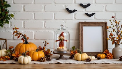 Obraz premium Festive Autumn Halloween Decor with Berries and Pumpkins