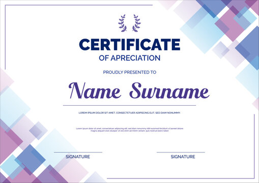Certificate of Achievement , Modern Abstract Purple and Pink Certificate