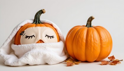 Autumn Pumpkin Arrangement with Cozy Blanket and Dried Leaves