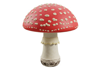 Amanita muscaria mushroom isolated PNG, red toadstool with white spots on transparent background, poisonous fungus for nature and fairytale themes