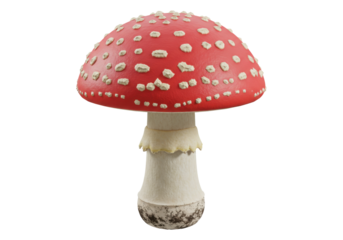 Amanita muscaria mushroom isolated PNG, red toadstool with white spots on transparent background, poisonous fungus for nature and fairytale themes